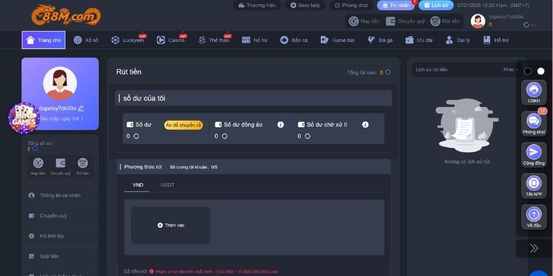 Hướng dẫn rút thưởng tại 88M